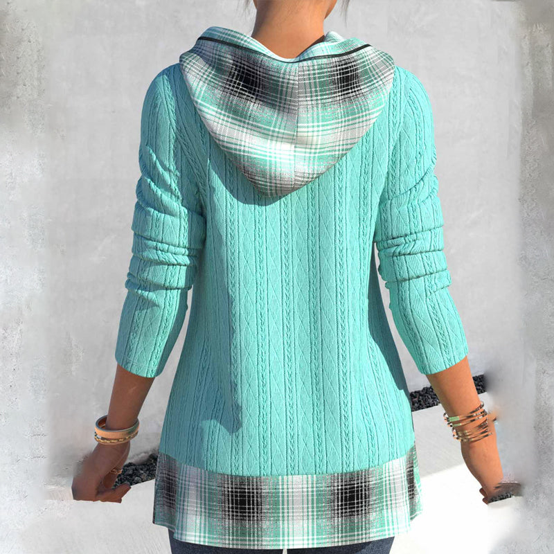Gestreiftes Strickoberteil mit Kapuze