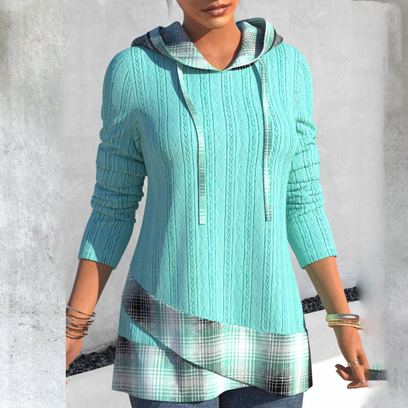 Gestreiftes Strickoberteil mit Kapuze