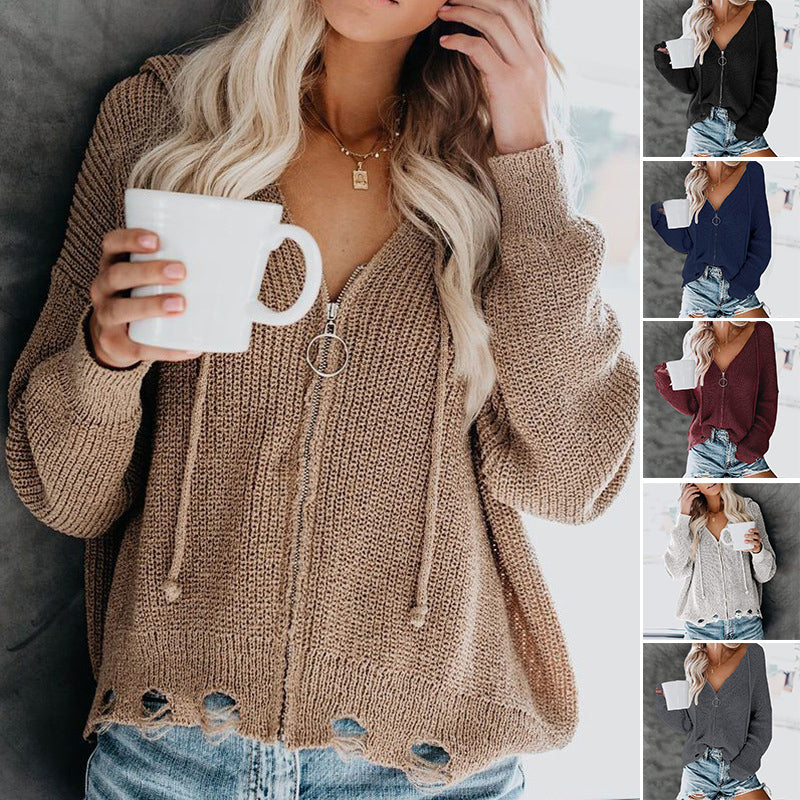 Damen-Strickjacke mit Kapuze