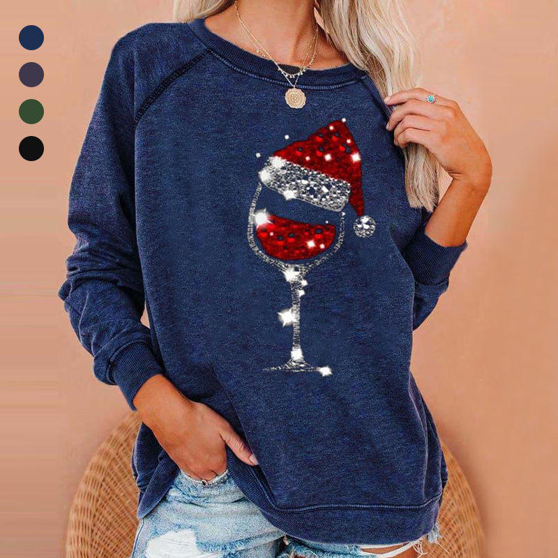 Weihnachts-Sweatshirt mit Weinglas-Print