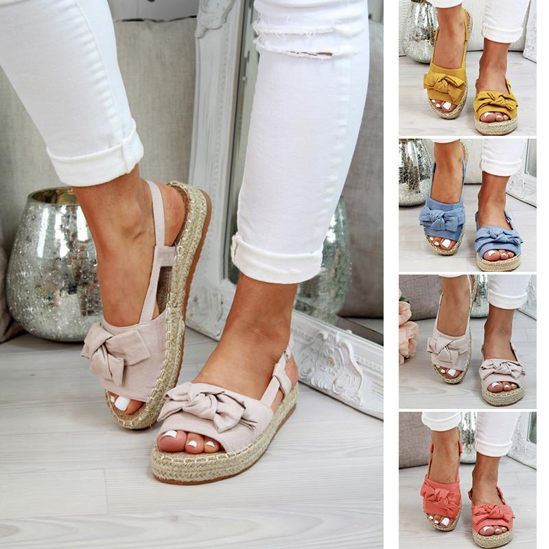 Damen Flache Sandalen mit Schleife