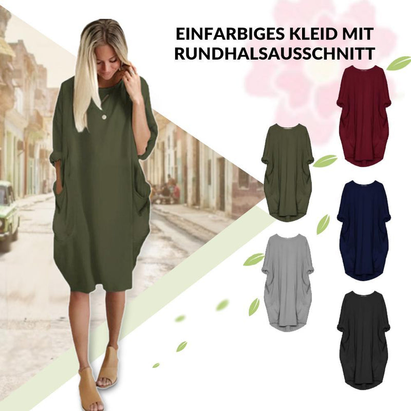 Einfarbiges  Kleid mit Rundhalsausschnitt