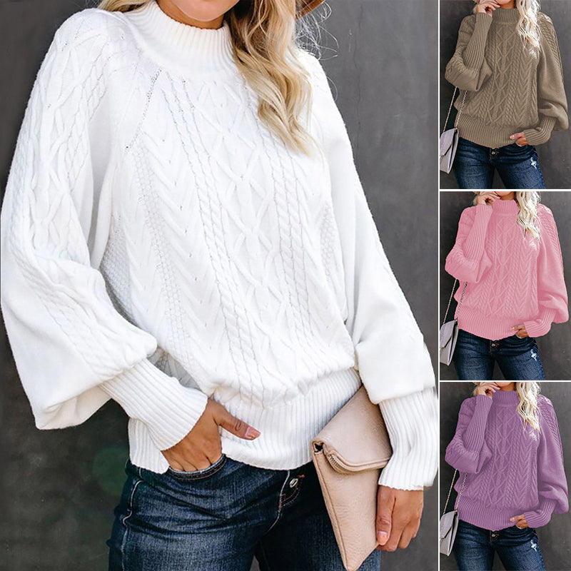 Lockerer Einfarbiger Langärmliger Strickpullover