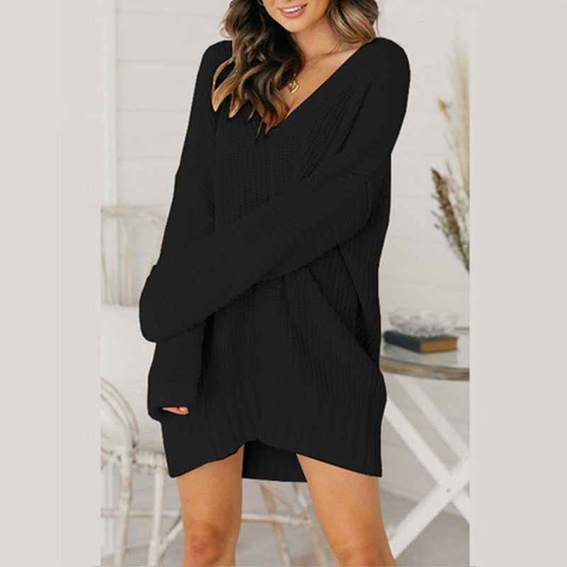 Lockere Mittellange Strickkleider mit V-Ausschnitt für Damen