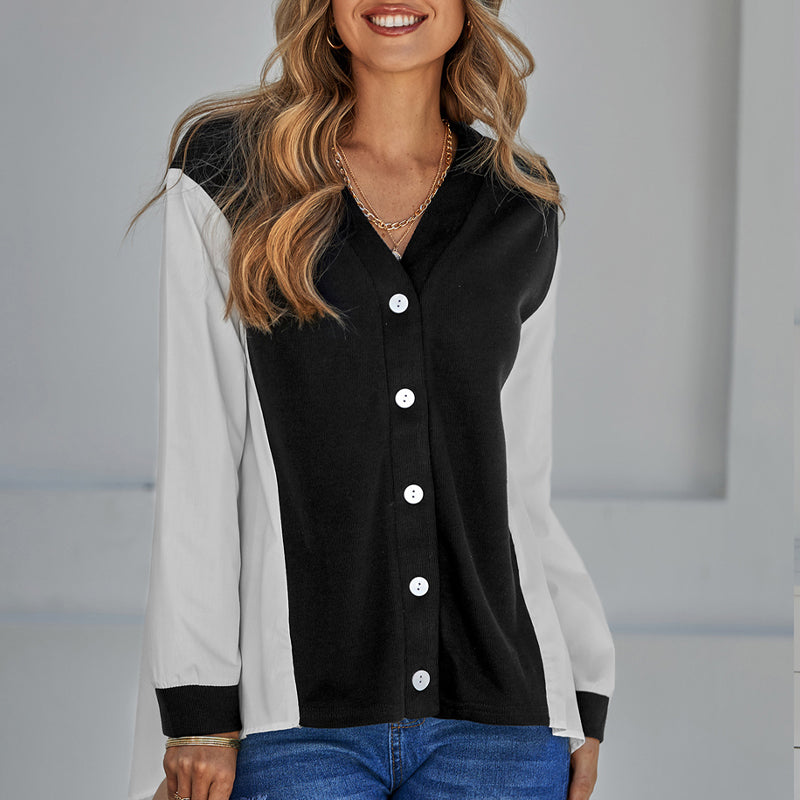 V-Neck Contrast Panel Shirt