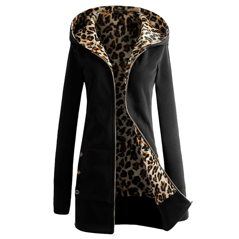 Plüsch-Sweatshirt mit Leopardenprint und Reißverschluss