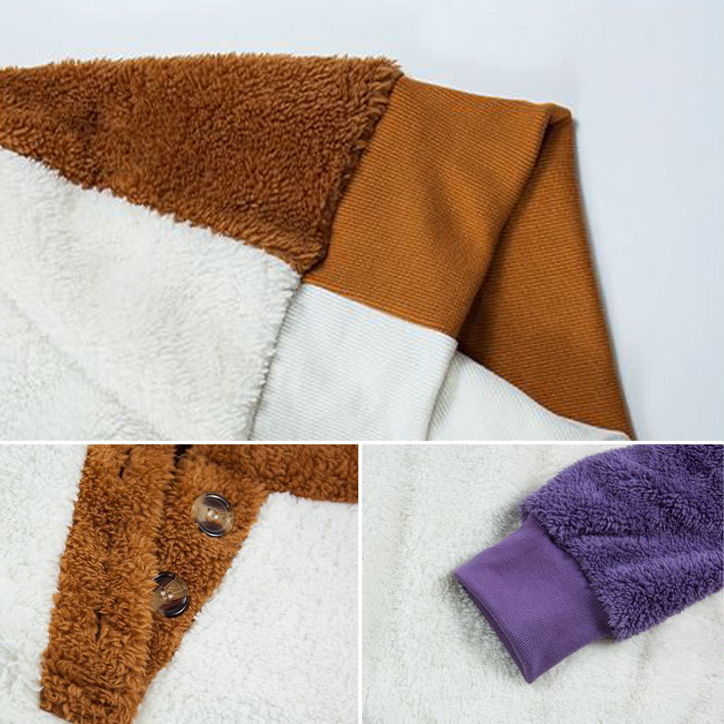 Lockerer Langärmliger Plüschpullover mit Rundhalsausschnitt und Farbblock