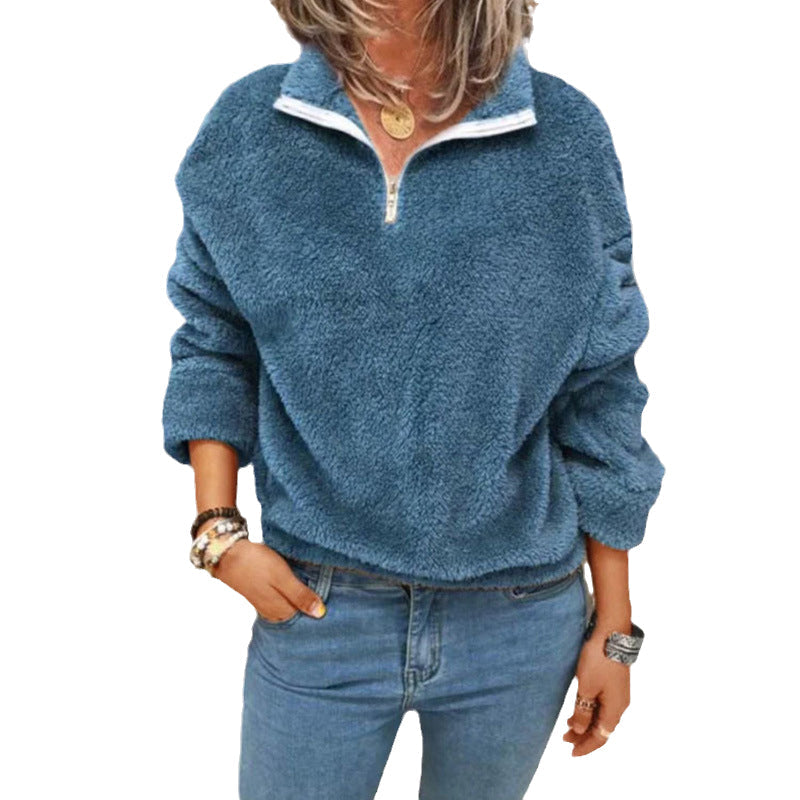 Einfarbige Doppelseitige Fleece-Pulloverjacke