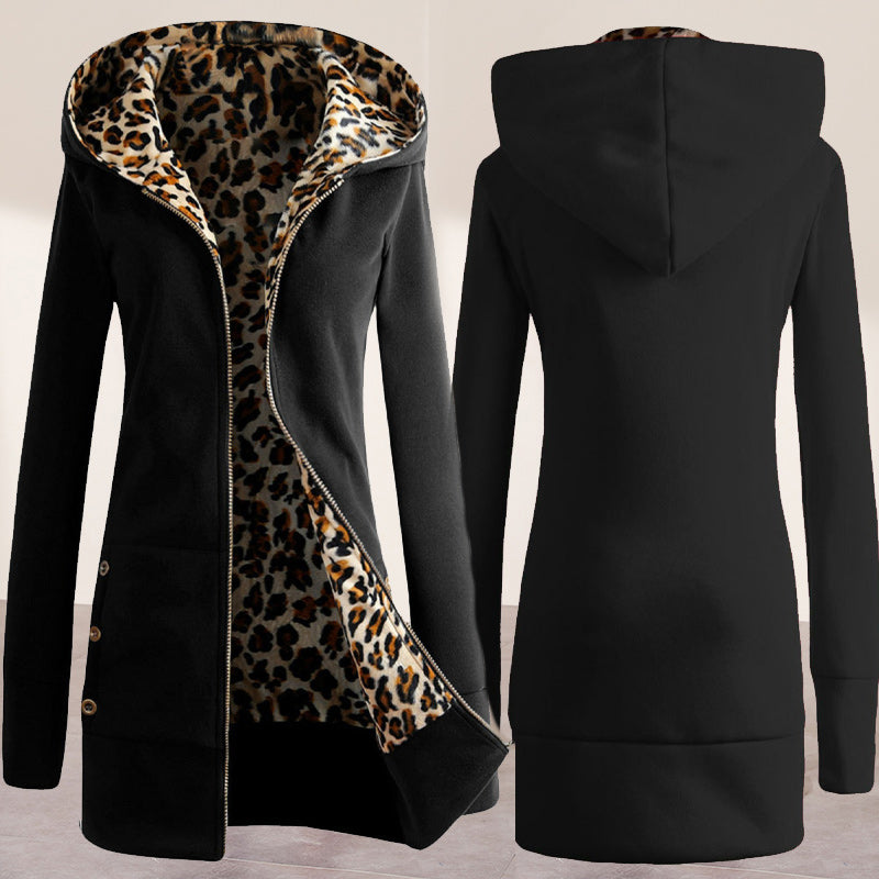 Plüsch-Sweatshirt mit Leopardenprint und Reißverschluss