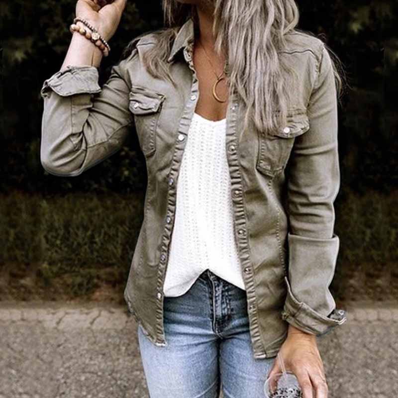 Einfarbige Plissierte Jeansjacke mit Reverskragen