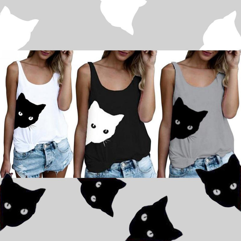 Damen Ärmelloses Shirt mit Katzendrucken