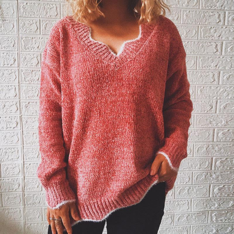 Langärmeliger Lässiger Pullover mit V-Ausschnitt
