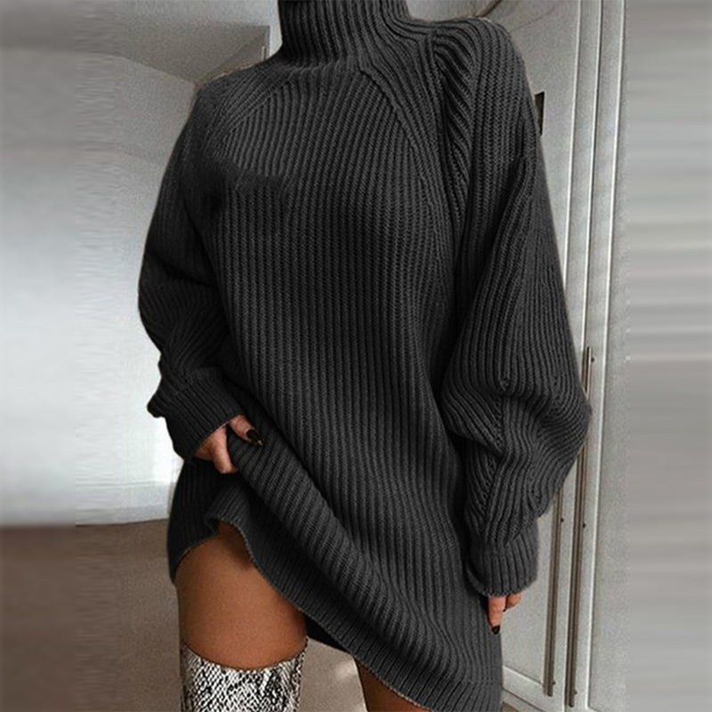 Pulloverkleid mit Rollkragen und Raglanärmeln aus Baumwolle