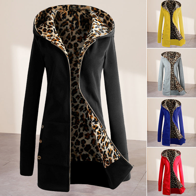 Plüsch-Sweatshirt mit Leopardenprint und Reißverschluss