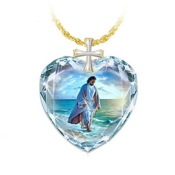 Withinhand Kristall-Herz-Jesus-Halskette