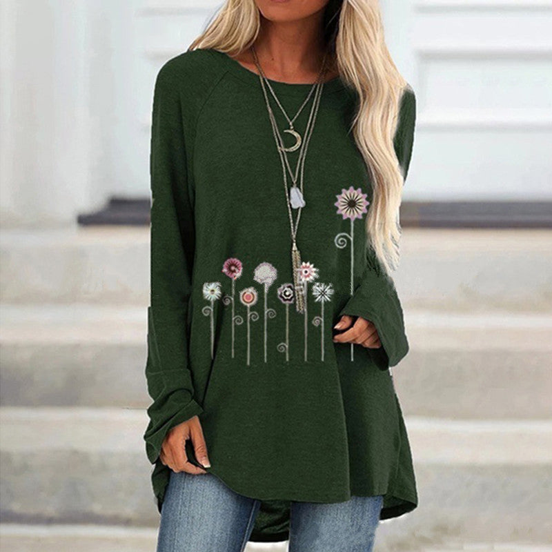 Langärmeliges T-Shirt mit Blumendruck