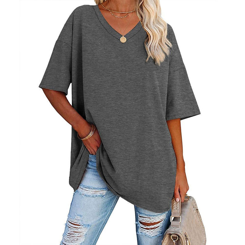 🌈✨Damen lockeres halbärmliges T-Shirt mit V-Ausschnitt aus Baumwolle