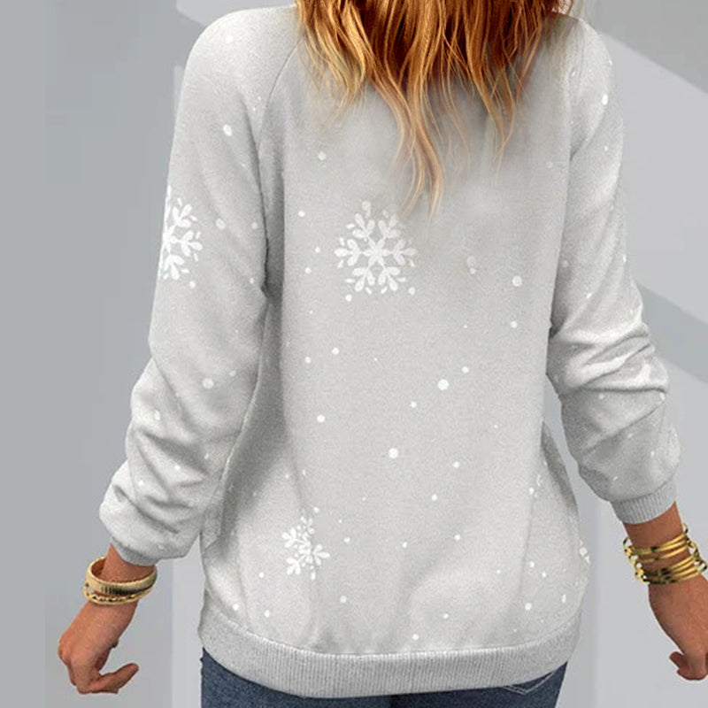 Pullover mit Weihnachtsbaummuster und Schneeflockenprint und langen Ärmeln
