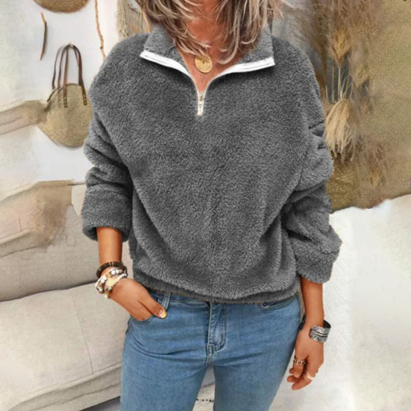 Einfarbige Doppelseitige Fleece-Pulloverjacke