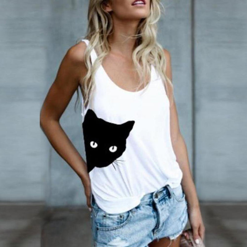 Damen Ärmelloses Shirt mit Katzendrucken