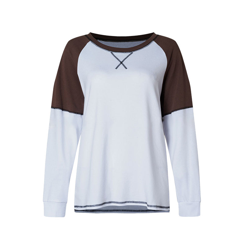 Rundhalsausschnitt langärmeliger Zweifarbiger T-Shirt