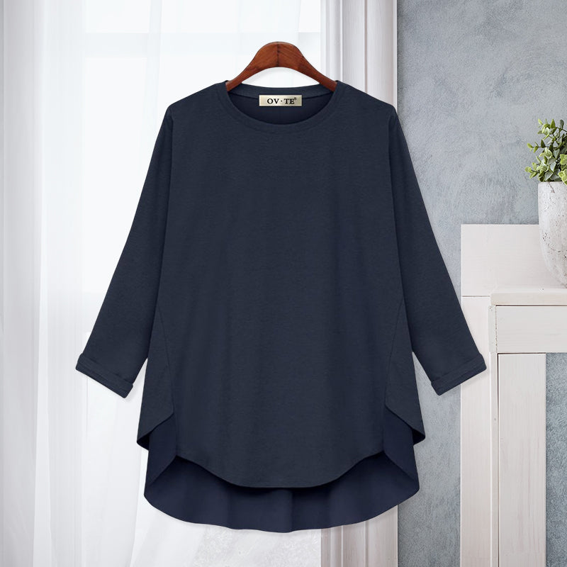 T-Shirt mit Rundhalsausschnitt und unregelmäßigem Saum