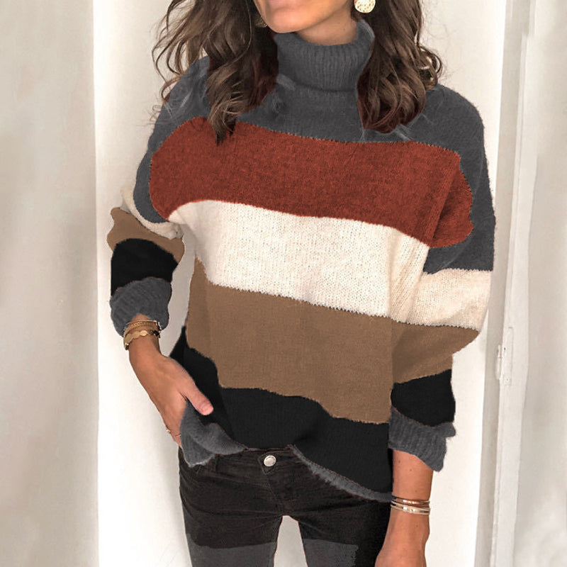 Gestreifter Strickpullover mit Stehkragen