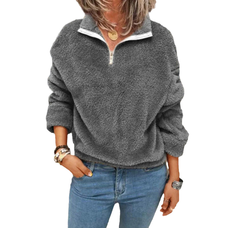 Einfarbige Doppelseitige Fleece-Pulloverjacke