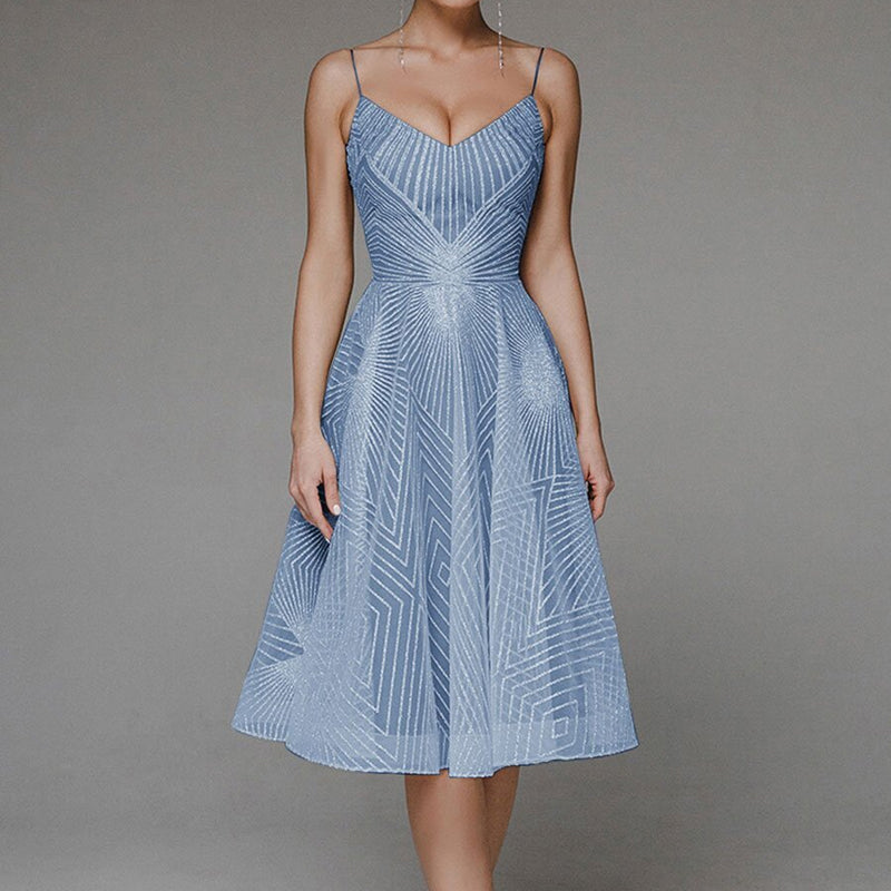 Sexy modisches besticktes ärmelloses Kleid mit V-Ausschnitt