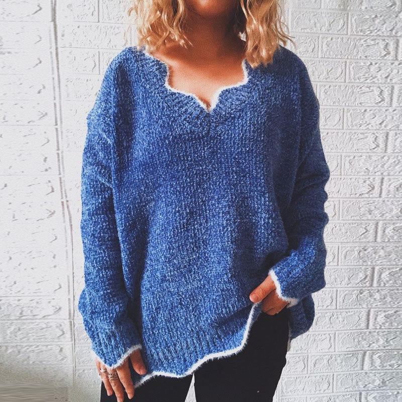 Langärmeliger Lässiger Pullover mit V-Ausschnitt