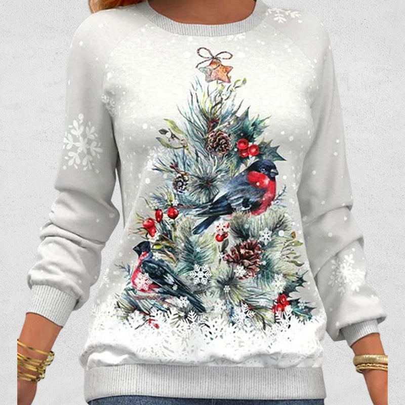 Pullover mit Weihnachtsbaummuster und Schneeflockenprint und langen Ärmeln