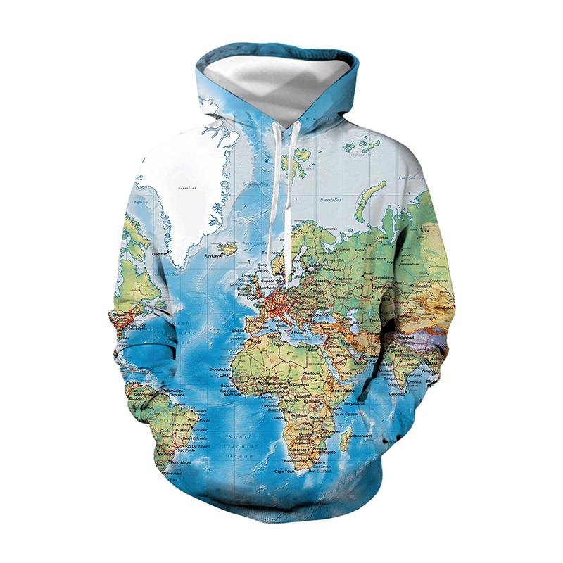Weltkarte Digitaldruck T-Shirt und Kapuzenpullover