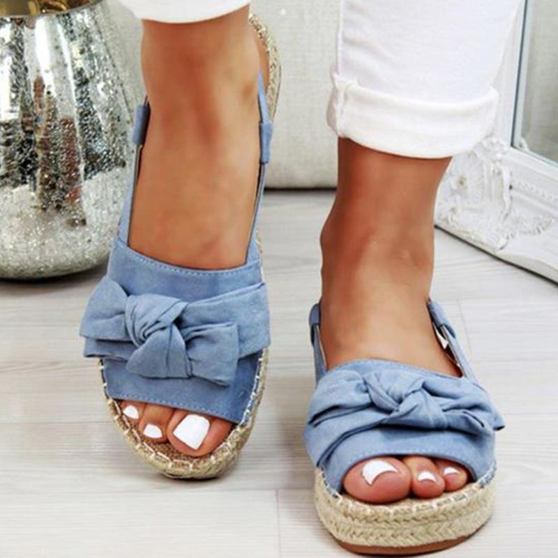 Damen Flache Sandalen mit Schleife