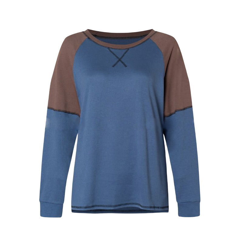 Rundhalsausschnitt langärmeliger Zweifarbiger T-Shirt
