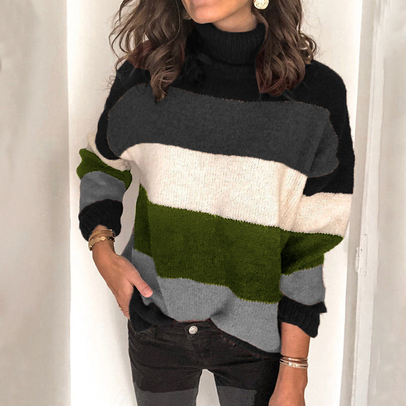 Gestreifter Strickpullover mit Stehkragen
