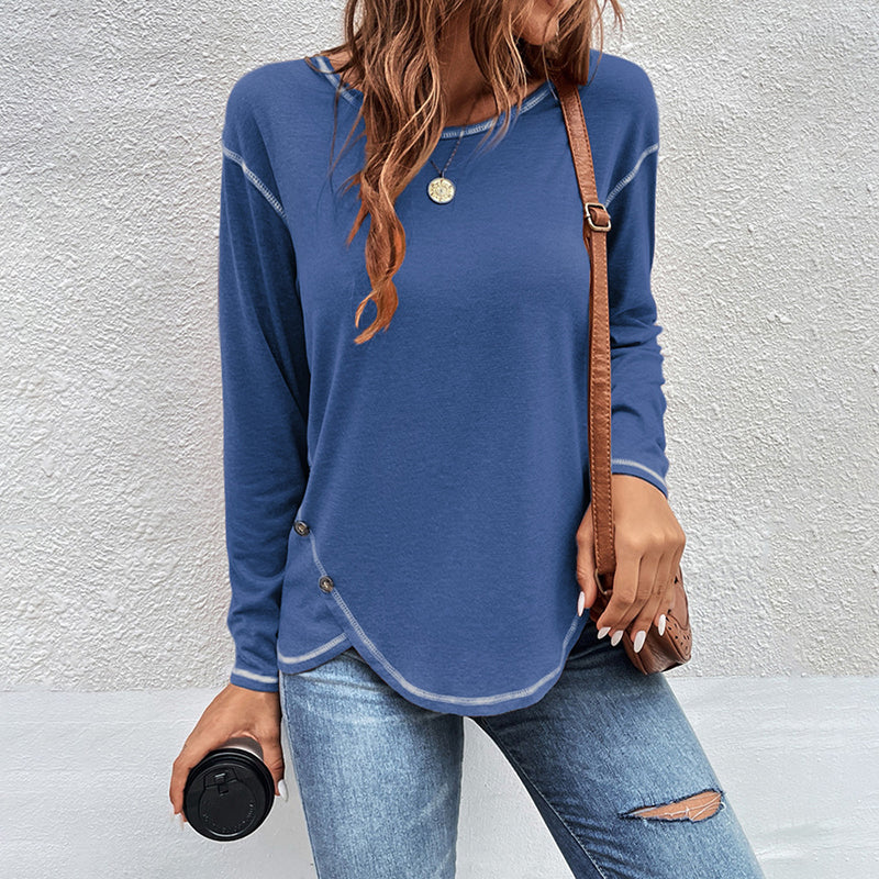 Einfarbiges Unregelmäßiges T-Shirt mit Knopf