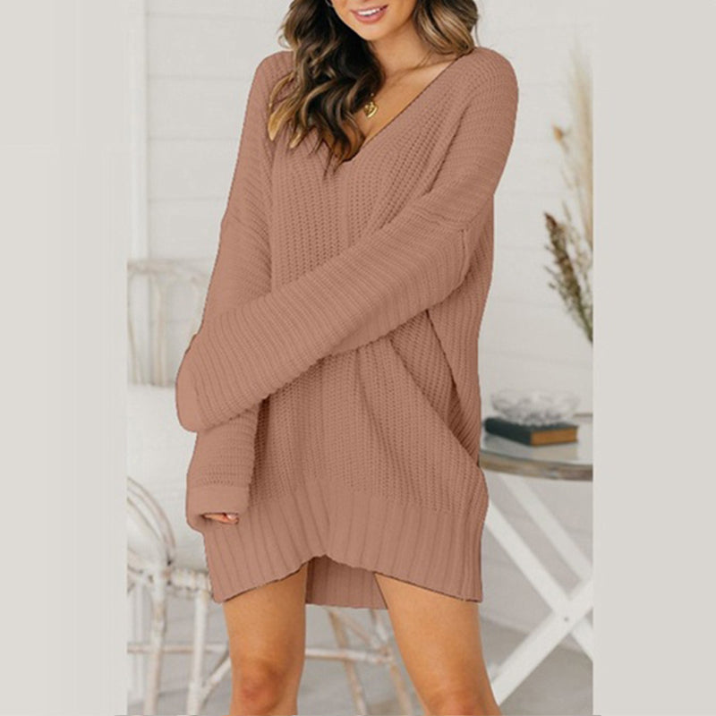 Lockere Mittellange Strickkleider mit V-Ausschnitt für Damen