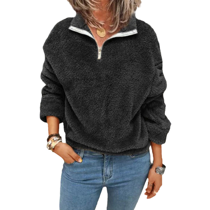 Einfarbige Doppelseitige Fleece-Pulloverjacke