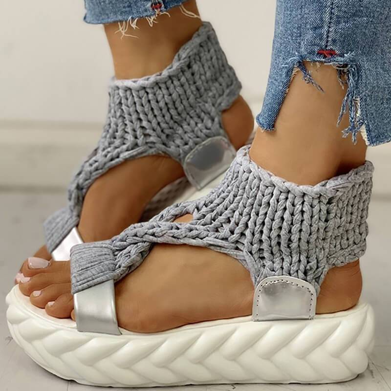 Gewebter Stoff Plateau Dicke Sohle Sandalen