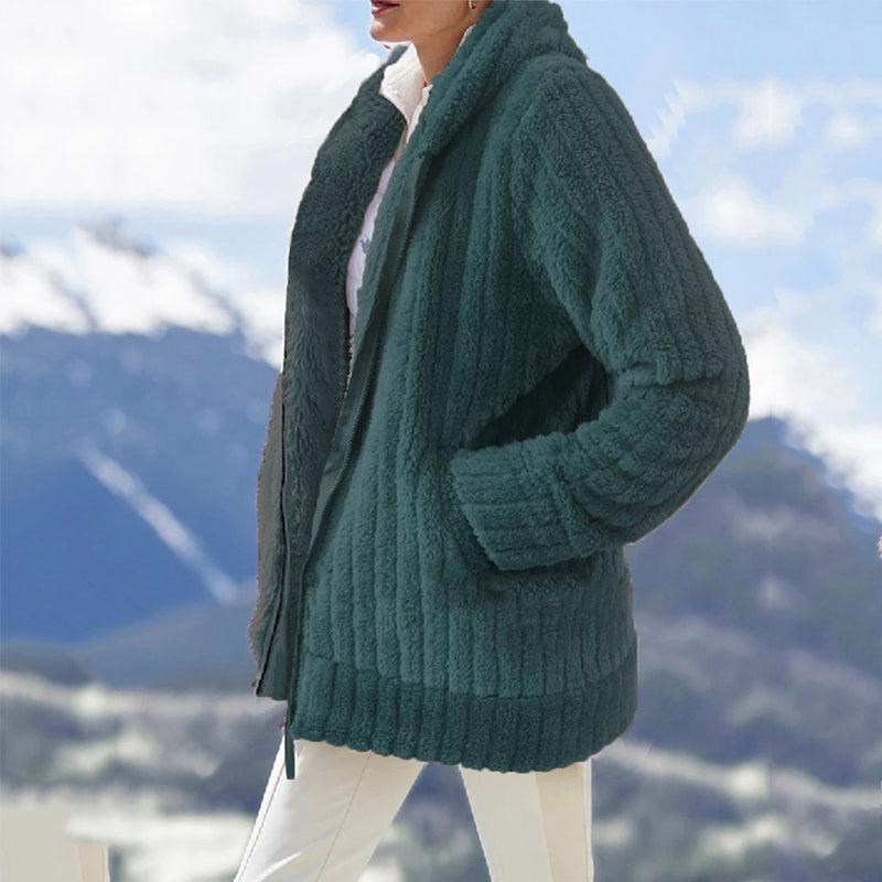 Plüschige einfarbige Reißverschlussjacke