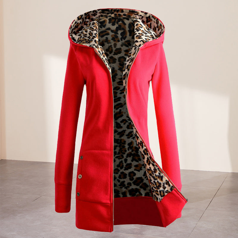 Plüsch-Sweatshirt mit Leopardenprint und Reißverschluss