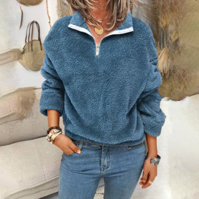 Einfarbige Doppelseitige Fleece-Pulloverjacke