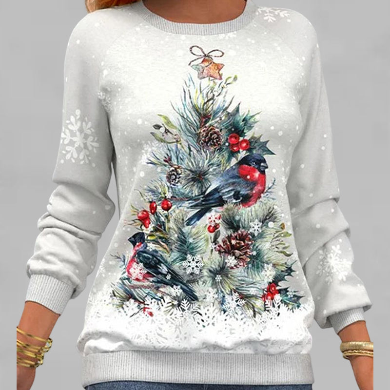 Pullover mit Weihnachtsbaummuster und Schneeflockenprint und langen Ärmeln
