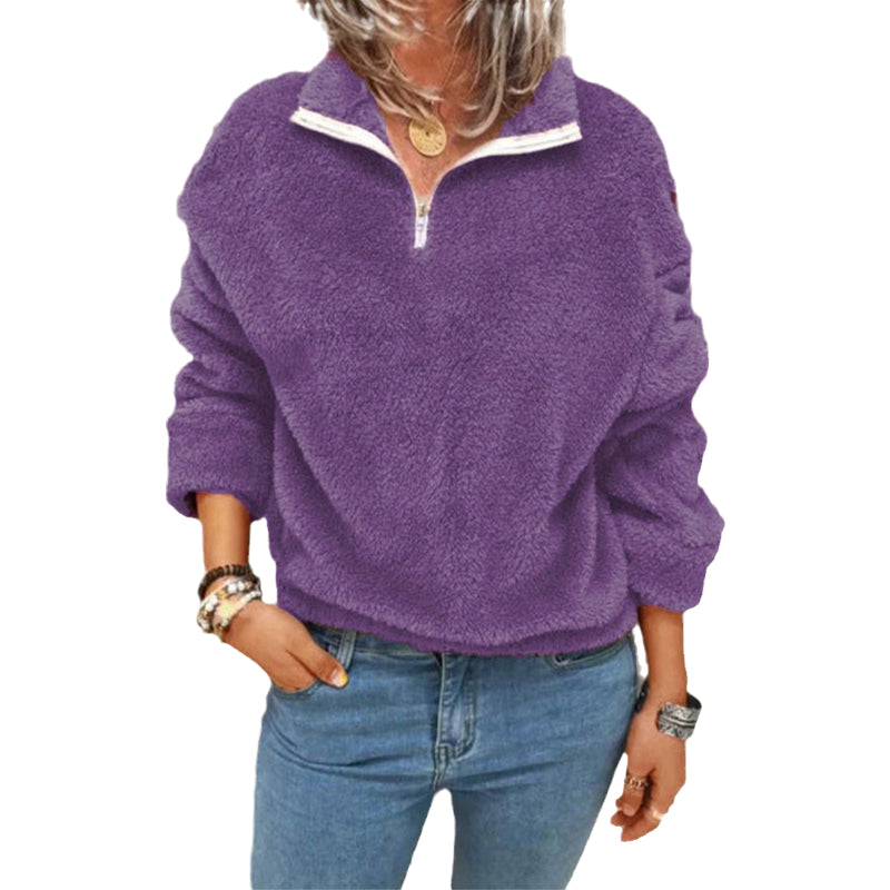Einfarbige Doppelseitige Fleece-Pulloverjacke
