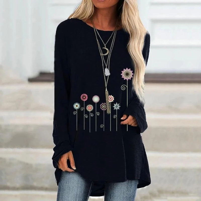 Langärmeliges T-Shirt mit Blumendruck