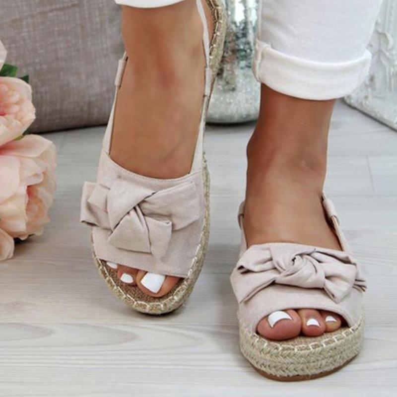 Damen Flache Sandalen mit Schleife