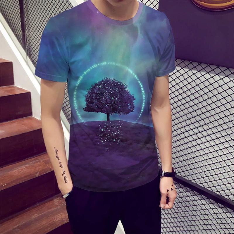 3D Druck Landschaftsbaum Kurzärmeliges T-shirt für Männer
