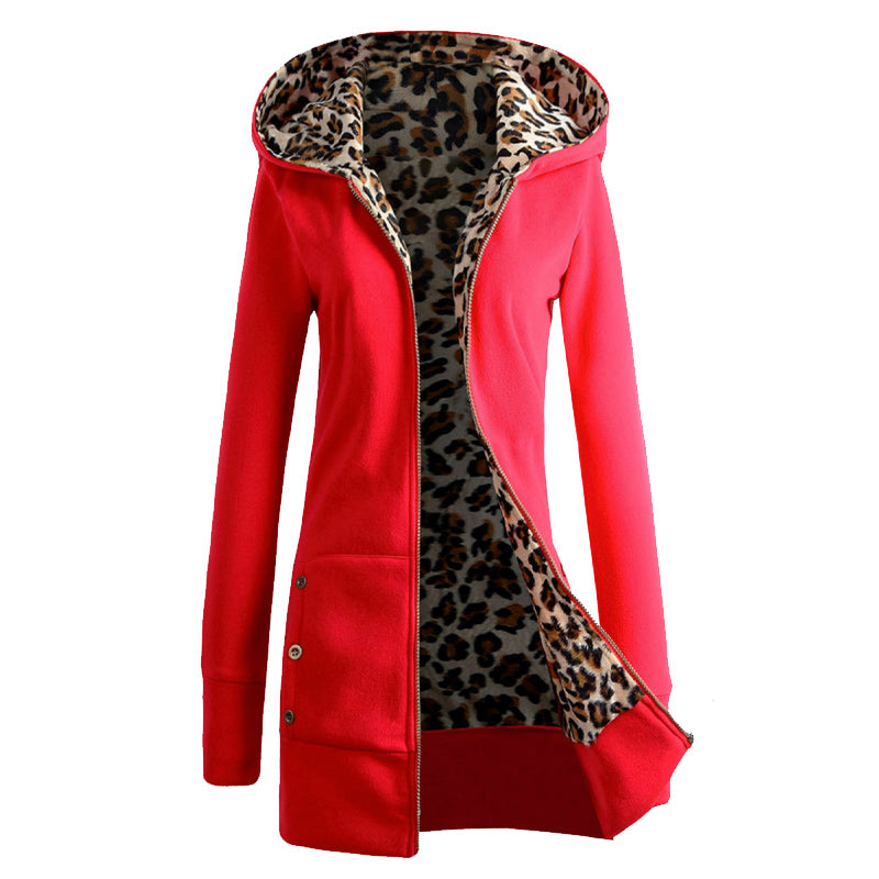 Plüsch-Sweatshirt mit Leopardenprint und Reißverschluss