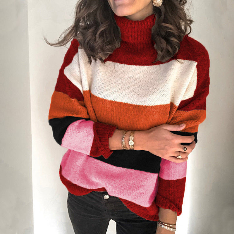 Gestreifter Strickpullover mit Stehkragen