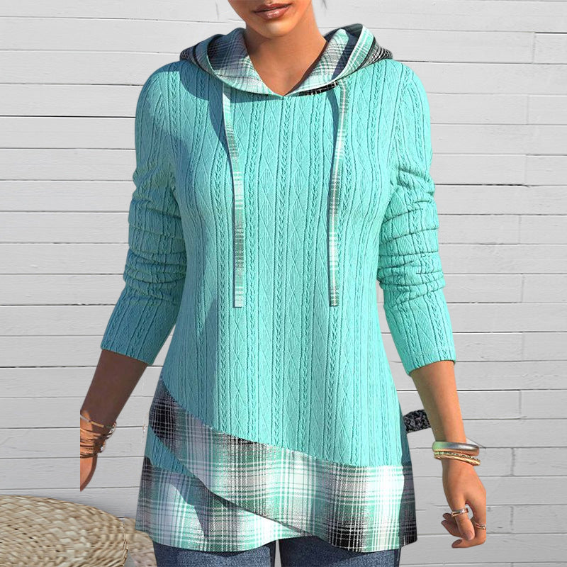 Gestreiftes Strickoberteil mit Kapuze